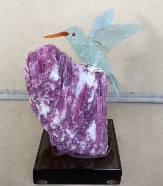 Blue Calcite Hummingbird On Tourmaline In Albite 4 13/4 " - Peter Muller