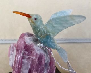 Blue Calcite Hummingbird on Tourmaline in Albite 4 13/4 