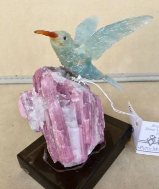 Blue Calcite Hummingbird on Tourmaline in Albite 4 13/4 