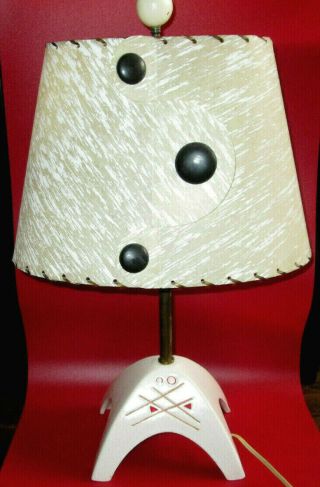 Vintage Retro Mid Century Modern Atomic Fiberglass Shade Ceramic Base Table Lamp