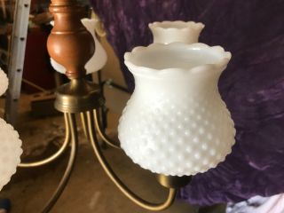 Vintage 5 Hobnail Milk Glass Shade And Brass Ceiling Light