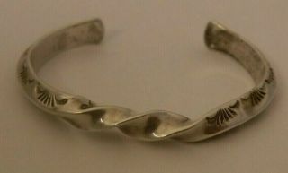 Old Pawn Vintage Navajo Sterling Silver Heavy Stamped Twisted Cuff Bracelet 37 G