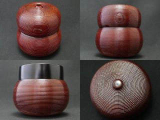Japanese Traditional Lacquer Wooden Grained Tea Caddy Hyō - Nakatsugi Natsume 1106