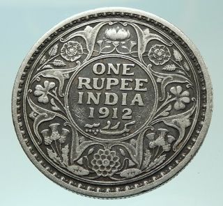 1912 India Uk King George V Silver Antique Rupee Vintage Indian Coin I75884