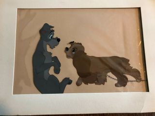 Vintage Disney Hand Painted Celluloid Drawing “lady & The Tramp” 1956