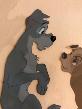 Vintage Disney Hand Painted Celluloid Drawing “Lady & the Tramp” 1956 2