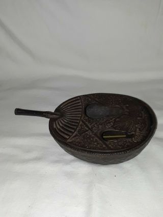 Cast Iron Incense Burner Basket & Fan Vintage Japan Gourd Shaped Brazier Aged
