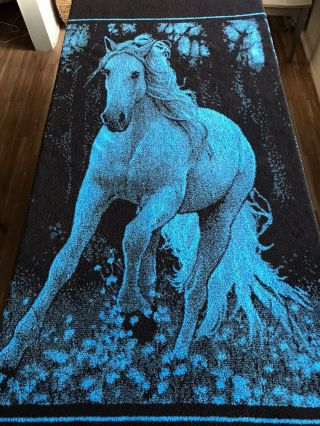 Vintage San Marcos Blanket,  Blue & Black,  Horse,  Equine