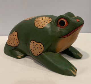 Vintage Large Wood Carved And Painted Bull Frog Toad 8 " Long X 4 - 1/2 " Wide Vgc