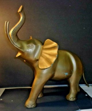 Vintage Brass Elephant Statue Trunk Up Good Luck 13 1/2 " Tall Weighs 7lbs 10oz