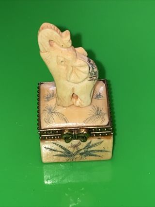 Antique Chinese Hand Carving Elephant Old Bovine Bone Box