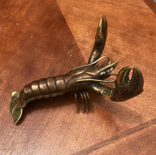 Bronze Sea Shell Lobster Statue Figure All Metal Vintage Copper Patina