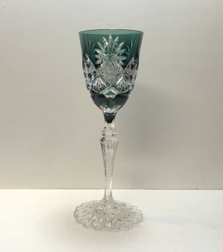 1 Vintage Val St.  Lambert Verdi Emerald Green Cut To Clear Crystal Wine Glass