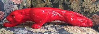 Vintage Red Ceramic Cougar Figurine 21”