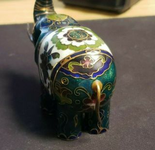 Vintage Chinese Elephant Figurine Rare - Brass Cloisonne Enamel Green Blue White 2