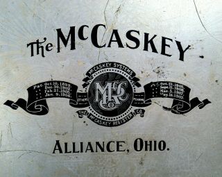 Vintage 1907 The Mccaskey Register Alliance Ohio Advertising Sign Drawer Spring