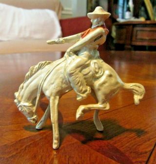 Vintage Cast Metal Cowboy & Pistol On Horse Toy Figurine Pearlized Finish