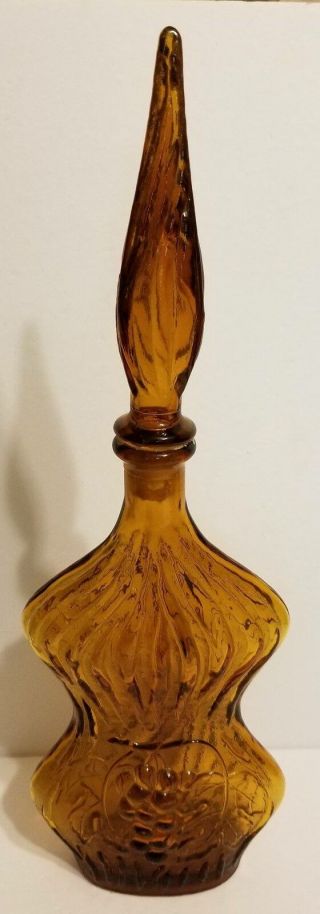 Vtg 1960s Empoli Wax Drip Amber Glass Genie Bottle Decanter W/ Stopper 18 "