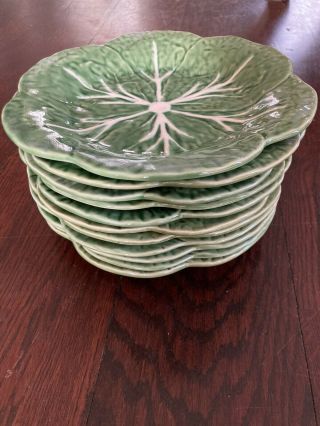 Set Of 11 Vintage Bordallo Pinheiro Green Cabbage Leaf Plates,  9 - 1/4 "