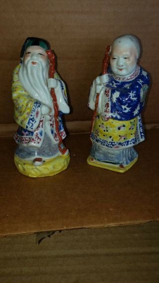 19th Century Antique Chinese Famille Rose Porcelain Immortal Figures Pair