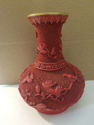 Vintage Chinese Red Cinnabar Resin/lacquer? Vase Bottle