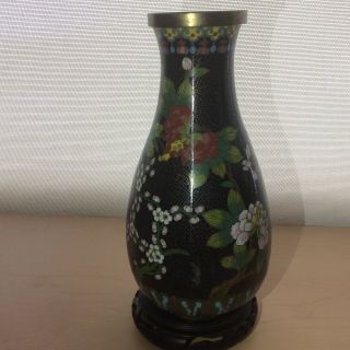 Black Antique Cloisonné Floral Blossom Vase 9 1/2 