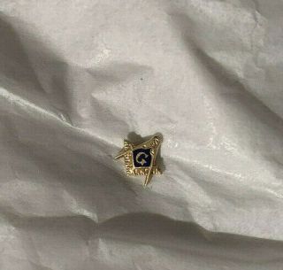 Vintage Mason 14k Gold Lapel Pin Blue Enamel Screw Back ¼” X ¼”
