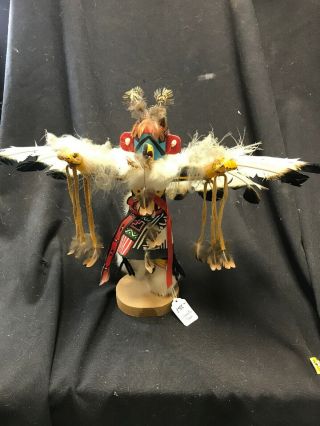 Vintage Eagle Dancer Kachina Doll Signed Hopi Artist Navajo Feathers 13”tall