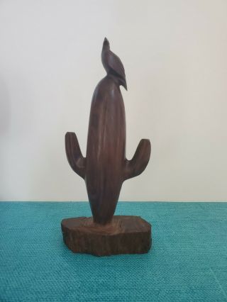 Vintage Mcm Ironwood Hand Carved Cactus Sculpture Figurine 13 "