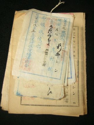 Antique Japanese Taisho Era (1910s) Hand Written Documents Receipts Calligraphy