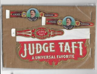 Four Paper Judge Taft Cigar Items 3 Bands 1 Box Label For William Howard Taft