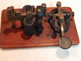 Vintage Telegraph Key And Sounder Mounted On Wooden Base.  Great Shape.