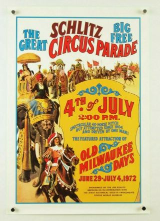 Vtg Great Schlitz Circus Parade 1972 Old Milwaukee Days Poster 14x20 "