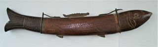 Vintage India Wood Brass Carved Fish Carving Knife Fork Set