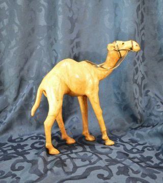Leather Wrapped Camel Sculpture / Figurine - Large 12 Inches Tall - Vintage