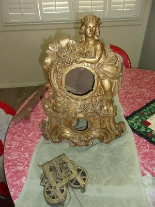 Antique Vintage Waterbury Cast Iron Bronze? Mantle Clock Parts