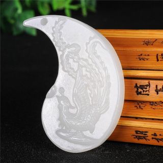A lover ' s Chinese white jade hand - carved dragon and phoenix pendant bvc 3
