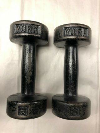 Vintage York Barbell Roundhead Dumbbell (8 Lb.  Weight) Set