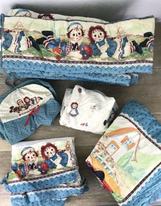 Raggedy Ann & Andy Vintage Crib Nursery Set Sheet Quilt Bumper Mobile Skirt