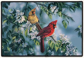 Cardinals On Flowering Branch Doormat - 18 " X 27 " - Cardinal Welcome Mat