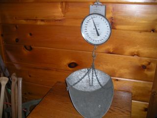 Vintage Hanson Hanging Scale With Tray / Farm Market / Hardware Scale / 6o Lbs.