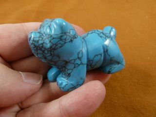 (y - Dog - Eb - 719) Blue Bulldog Bull Dog Carving Figurine Gemstone I Love Dogs Stone