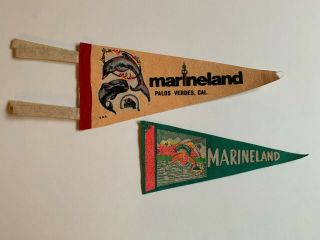Two Vintage Marineland Of The Pacific Pennants California Seaworld 1970s