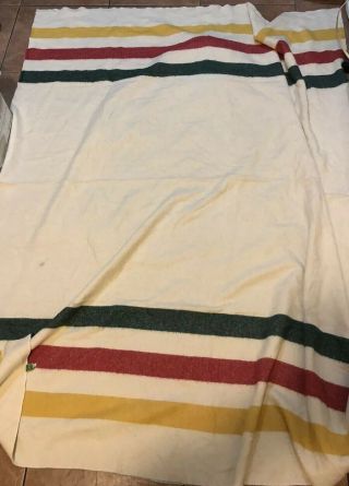 Vintage L.  L.  Bean Wool 6 Striped Blanket Hudson Bay Style 67”x 80”red Gold,  Green