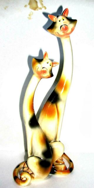 Two Long Neck Cats Porcelain Vintage Figurine.