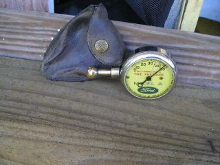1928 - 1931 Vintage Model A Ford Us Tire Gauge Antique Leather Pouch Display Parts
