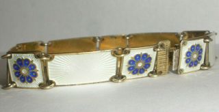 Vintage David Andersen Norway Sterling Silver Blue White Enamel Panel Bracelet