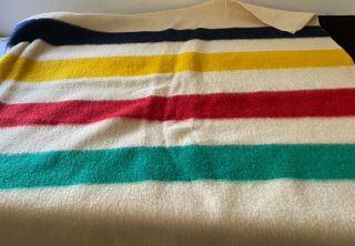 Vintage Hudson Bay 4 Point Wool Blanket 73” X 92” Ww31