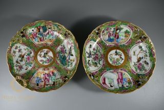 Two Antique Chinese Export Famille Rose Hand Painted Saucers