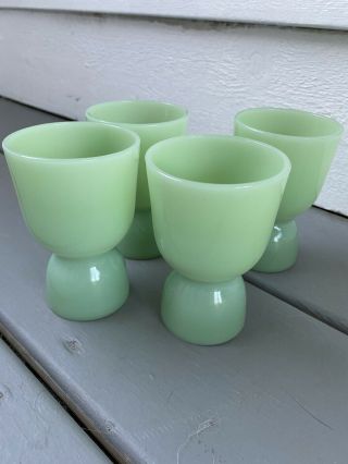 4 Vintage Fire - King Jadeite Double Footed Egg Cup Restaurant Ware Set Of 4